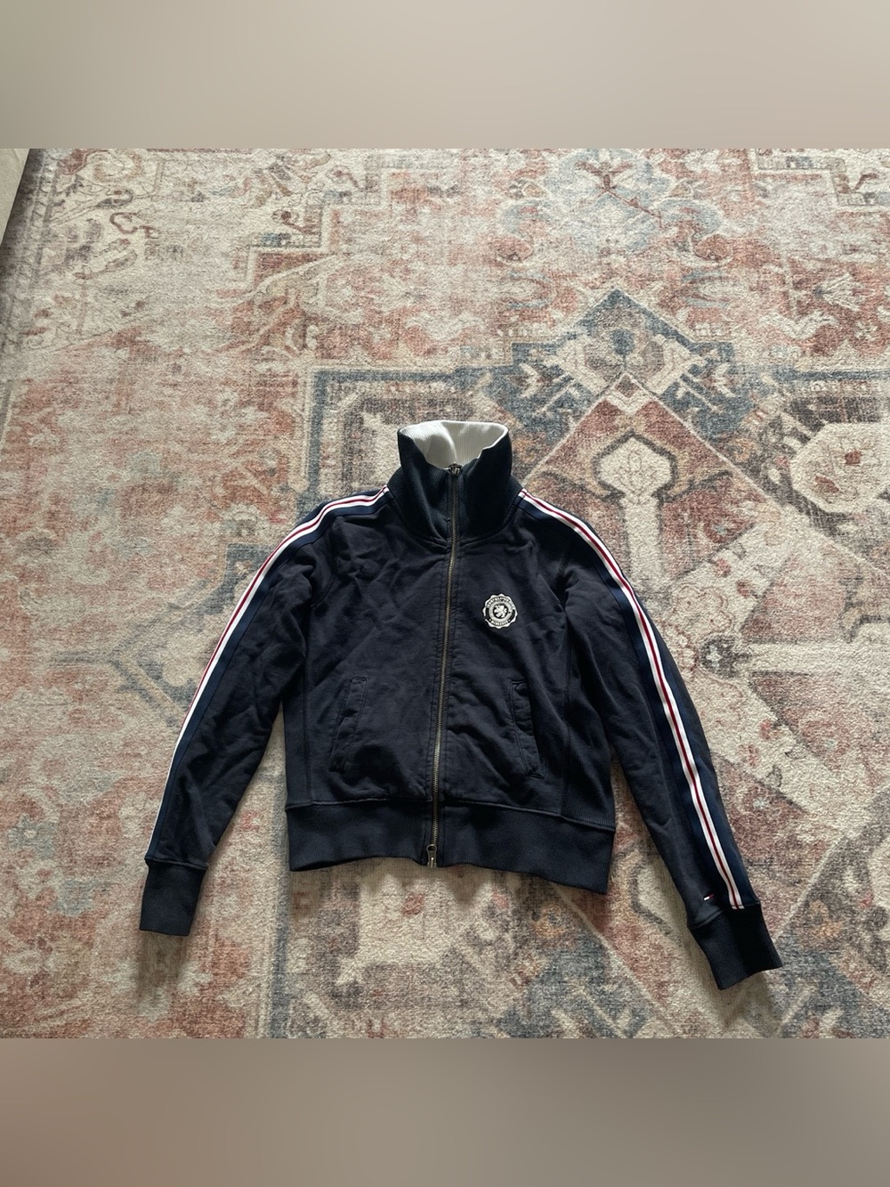 Tommy Hilfiger Navy Track Jacket with Red & White Stripe Sleeves